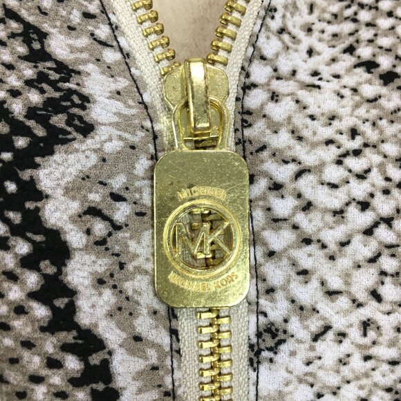 MICHAEL KORS Taupe Black White Snake Print Logo Zip Blouse Shirt - Picture 8 of 11